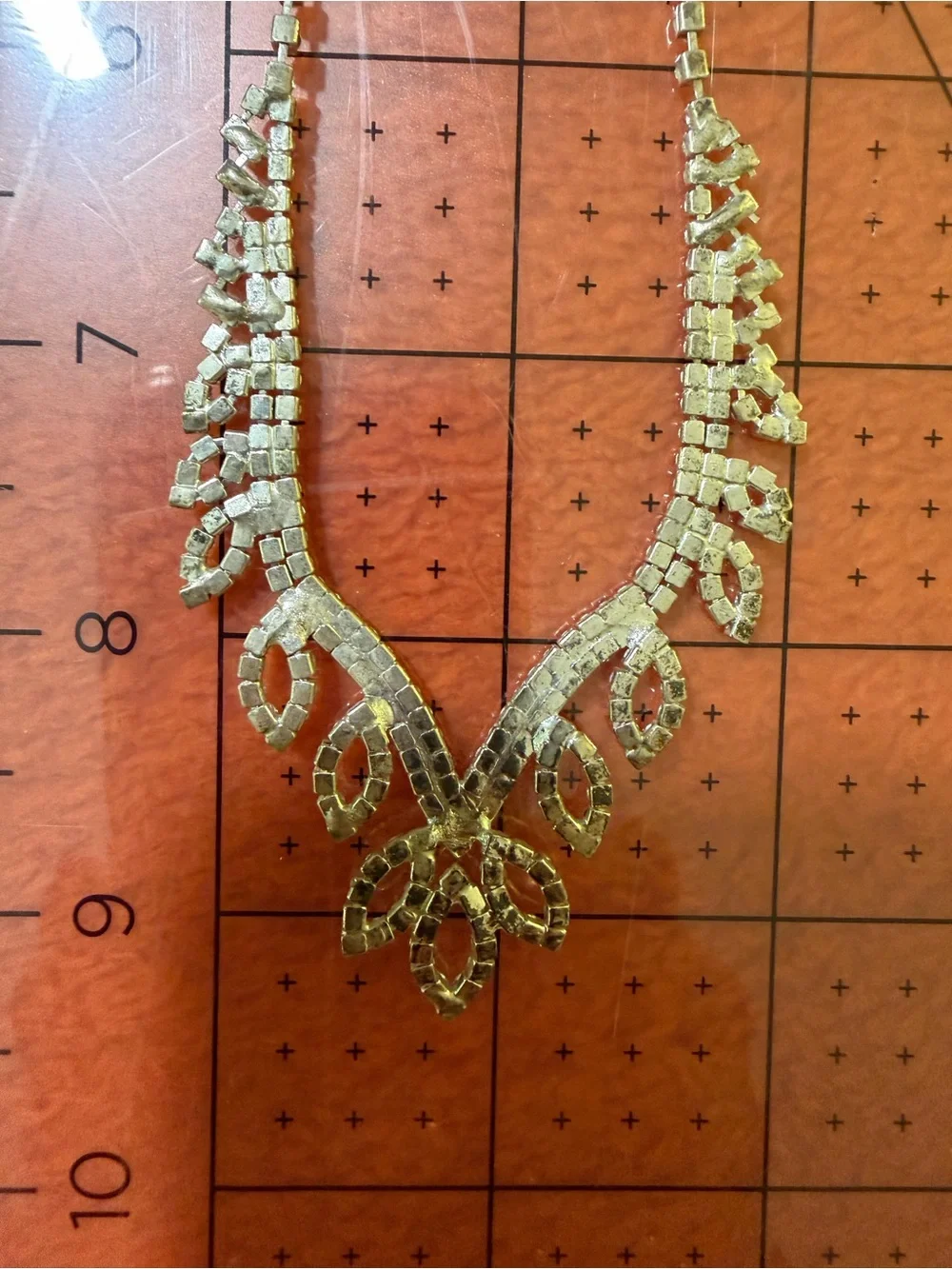 Clear Rhinestone Statement Necklace Silver Tone Floral Teardrop Bridal Formal